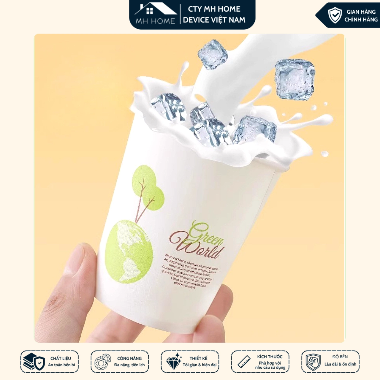 Cốc Giấy Dùng Một Lần 235ml Cao Cấp Dày Dặn An Toàn Thực Phẩm Uống Nóng Lạnh | MH Home